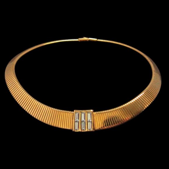 Vintage Jewelry - Vintage Glass Rhinestone Snake Choker Necklace